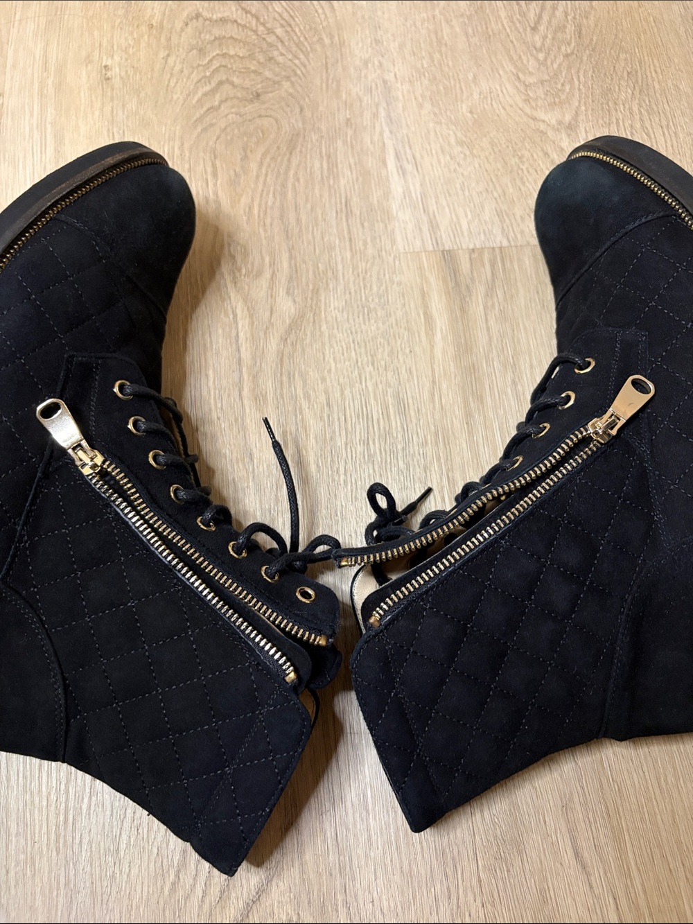 Ron White Tiffany Weatherproof Quilted Suede Combat Boots Black size 40 designer - Picture 10 of 10